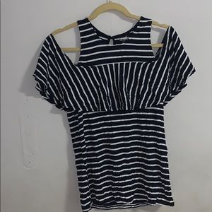 Navy blue strip cold shoulder top